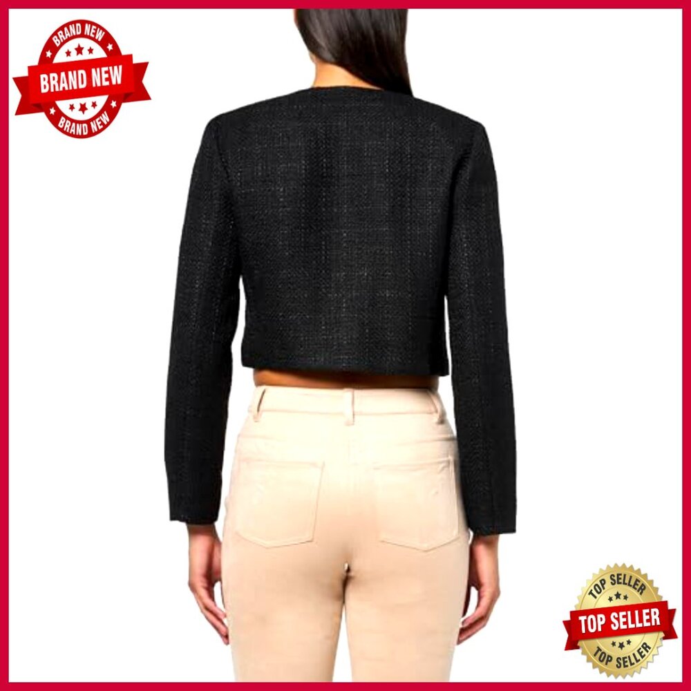 Cropped Tweed Jacket with Jeweled Buttons, Slim Fit, Dry Clean Only - Picture 2 of 3